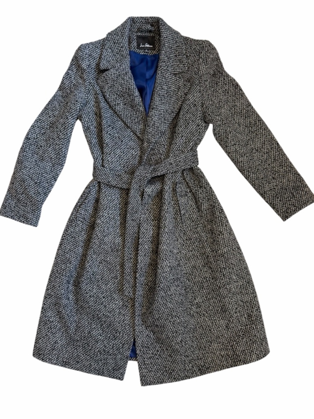 Sam Edelman Belted Tweed Wrap Coat Grey Multi Classic Size 10